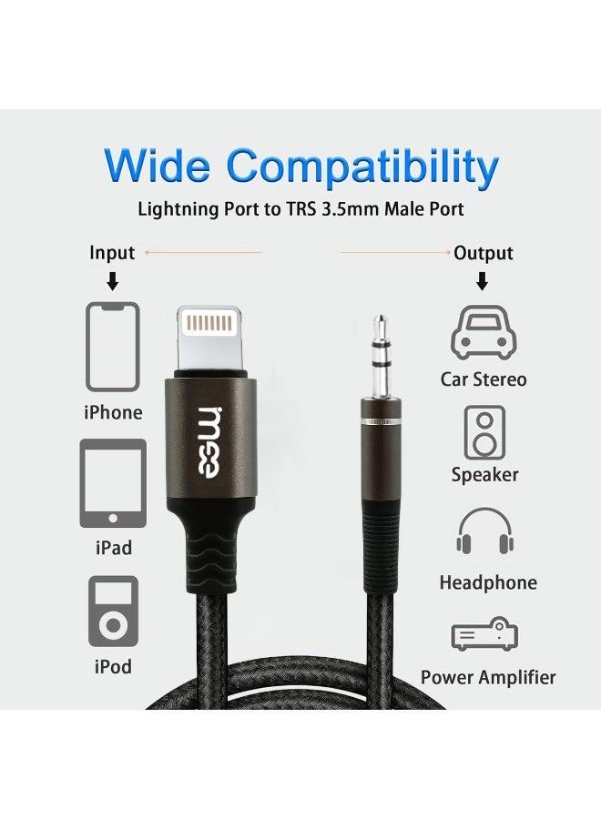 iMee lPhone to 3.5mm Audio Cable | AUX Stereo Cord for Car, Speaker, Headphones & Amplifier | Hi-Fi Sound Transmission | Braided Aluminum Alloy Wire | Flexible & Universal Compatibility 1M (IM-219) - Image 2